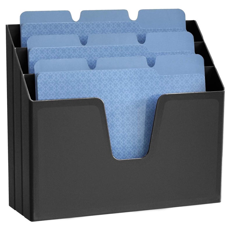 Acrimet Horizontal Triple File Folder Holder, Open Top Desktop Document Sorter for Letter Size Papers & Folders, Plastic (Black) - Image 5